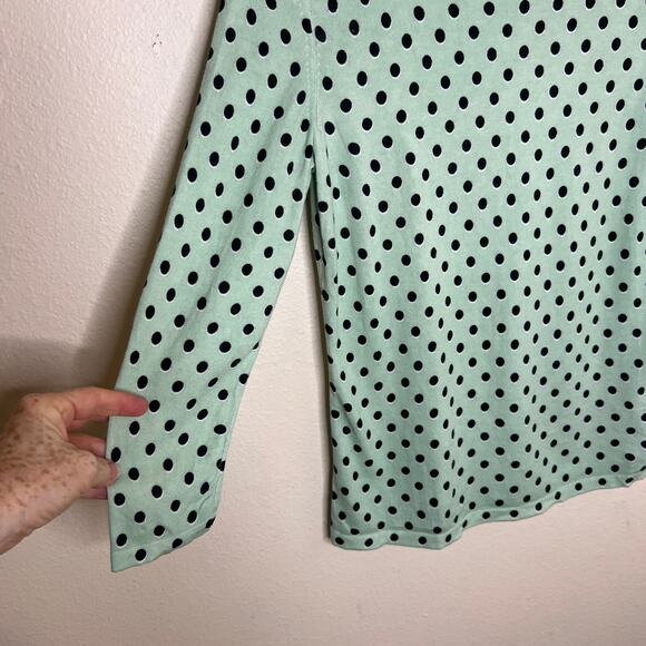 Talbots Mint Green Black Polka Dotted 3/4 Sleeve Tee Size XS - Picture 3 of 8
